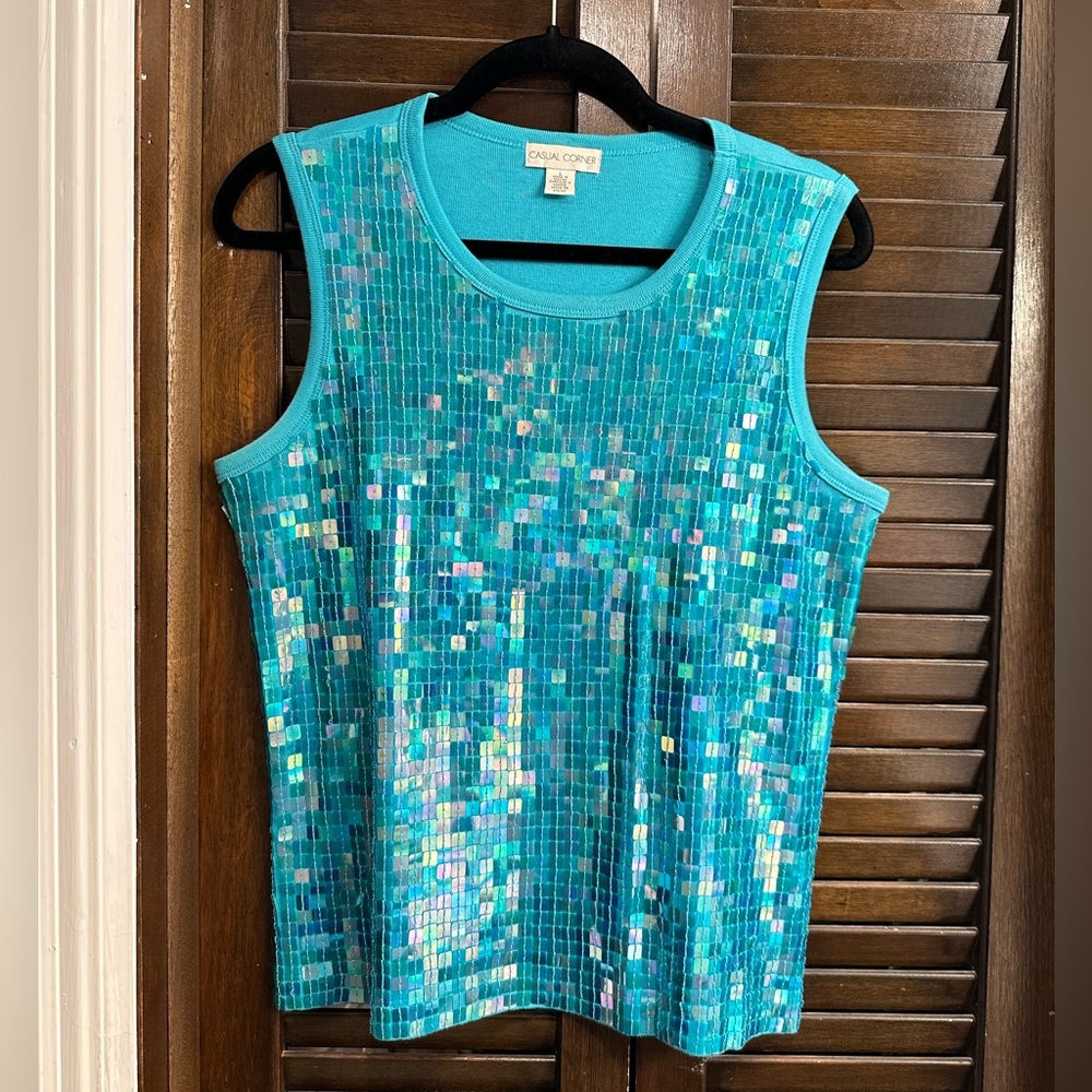Casual Corner Turquoise Sequin-front tank top
